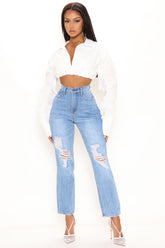 The My Momma Non Stretch Ripped Jeans - Medium Blue Wash Ins Street
